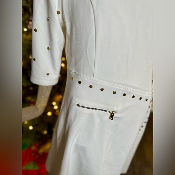 Wrong Side of Right White Long Sleeve Dress w/ Gold Studs. Size Large - Picture 3 of 15